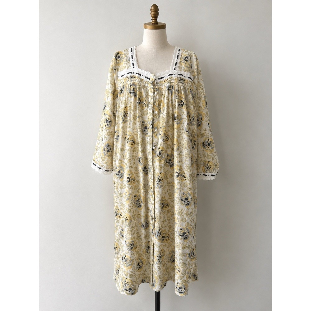 Only Necessities Nightgown Robe Set Penoir Yellow Floral Cottagecore Coquette
